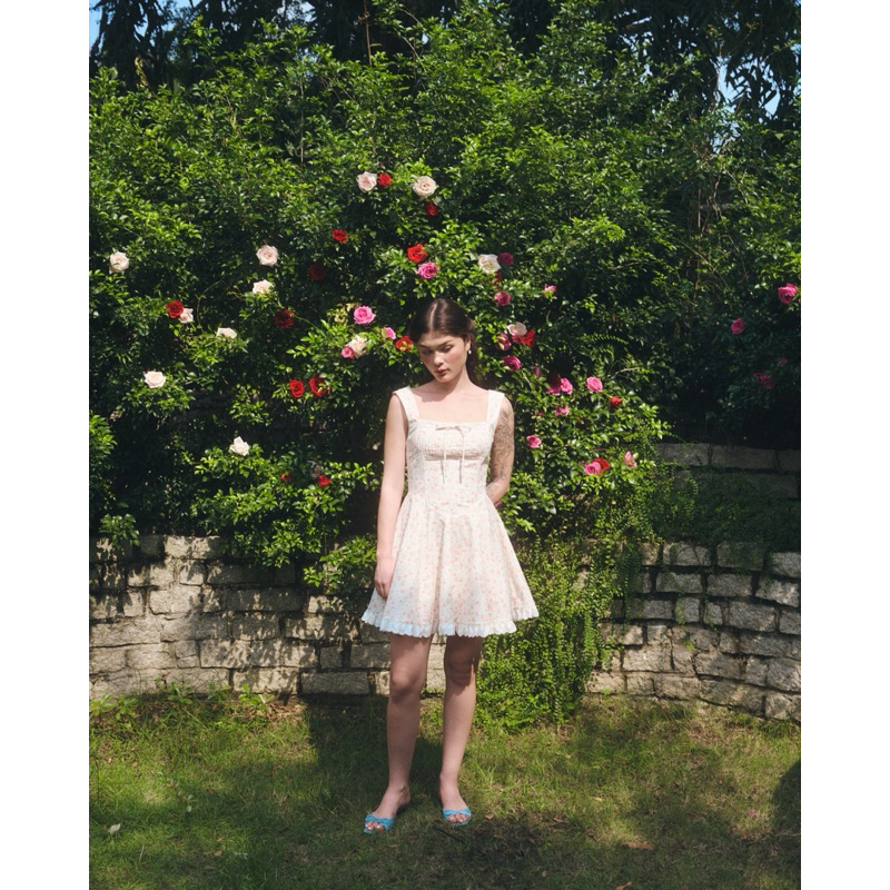 Short Floral Print with Fabric Panel Dress - Dottie