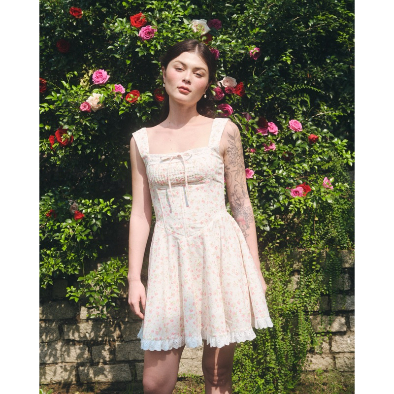Short Floral Print with Fabric Panel Dress - Dottie