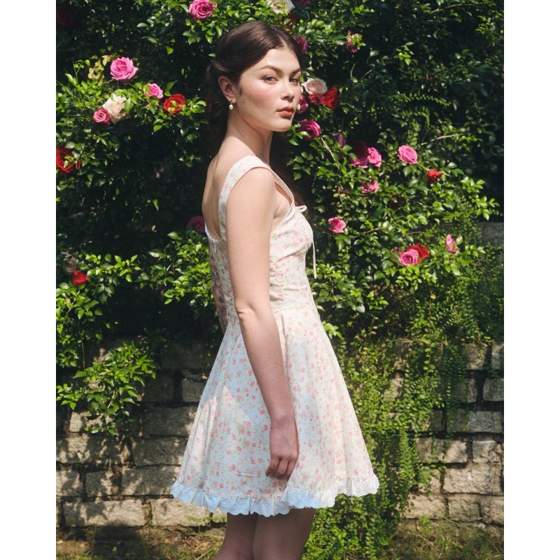 Short Floral Print with Fabric Panel Dress - Dottie