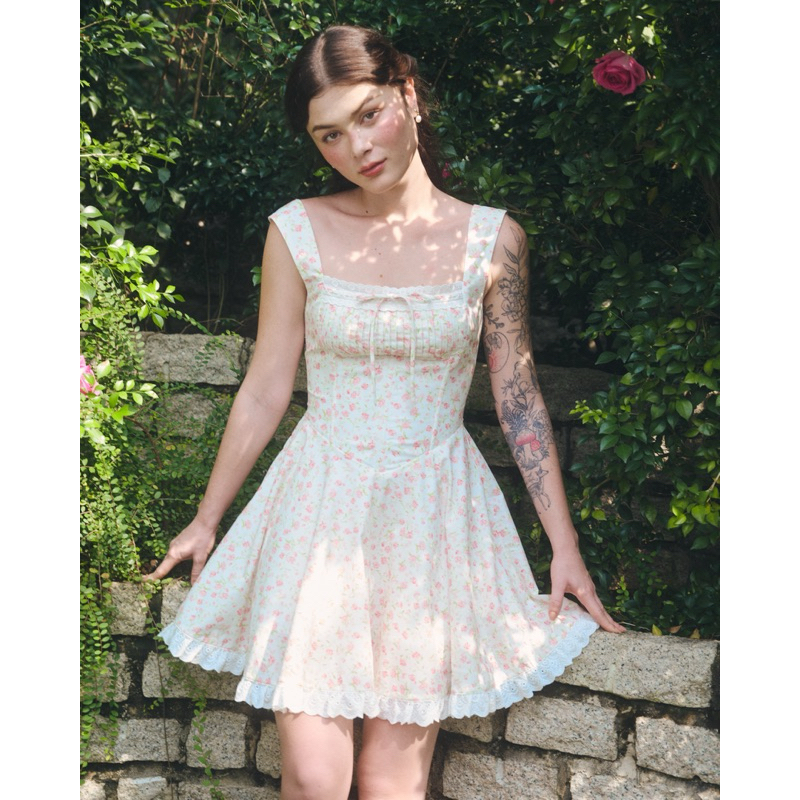 Short Floral Print with Fabric Panel Dress - Dottie