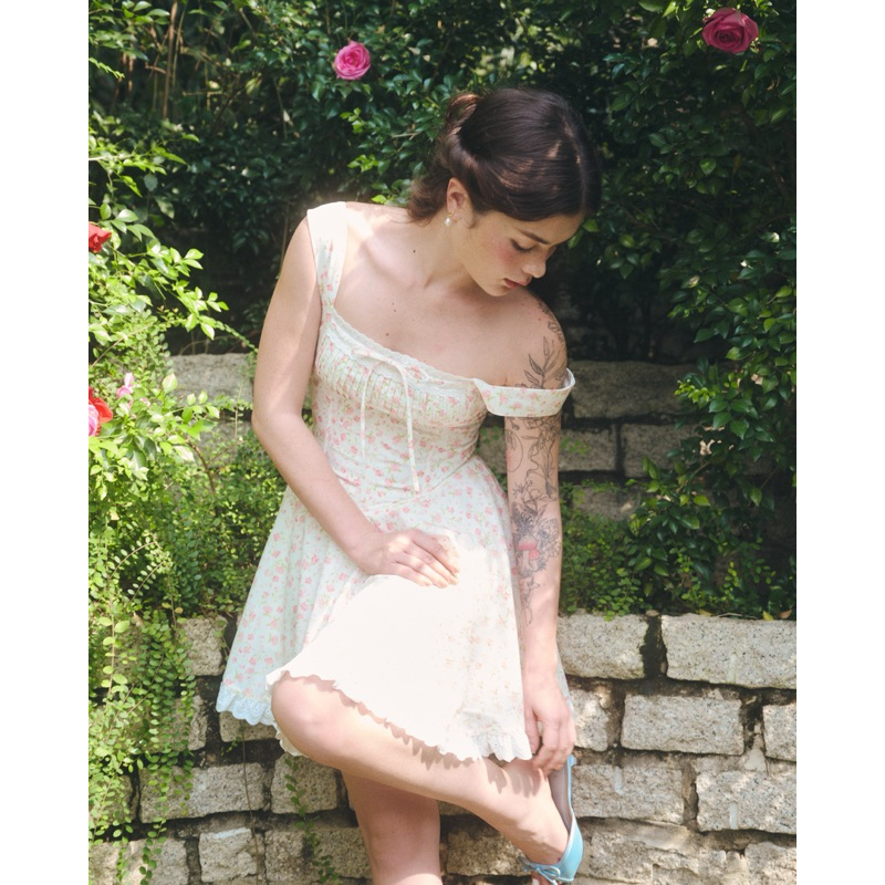 Short Floral Print with Fabric Panel Dress - Dottie