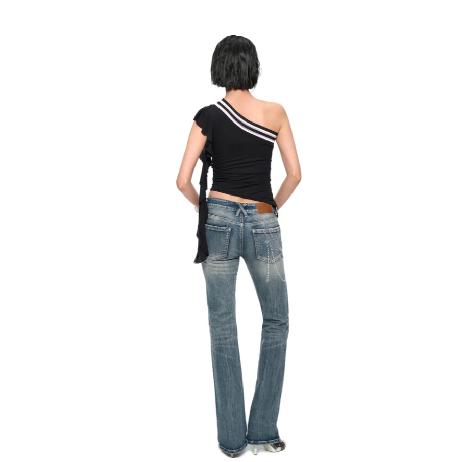 Midnight Ribbed One-Shoulder Top - Jyosei