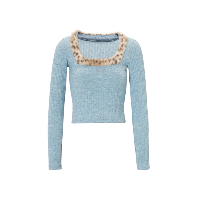 Blue Leopard Contrast Tee - Jyosei