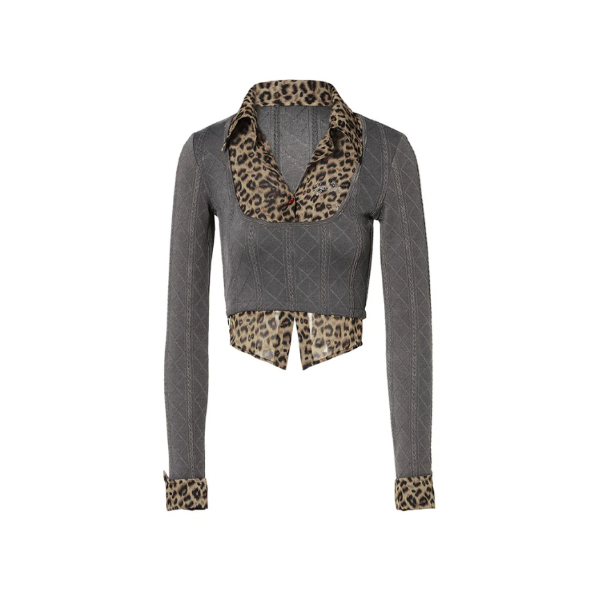 Leopard Knit Mix Sweater - Jyosei