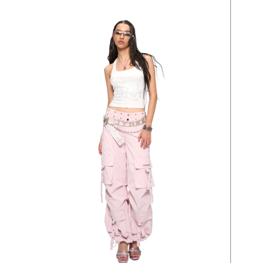 Pink Utility Wide-Leg Pants - Jyosei