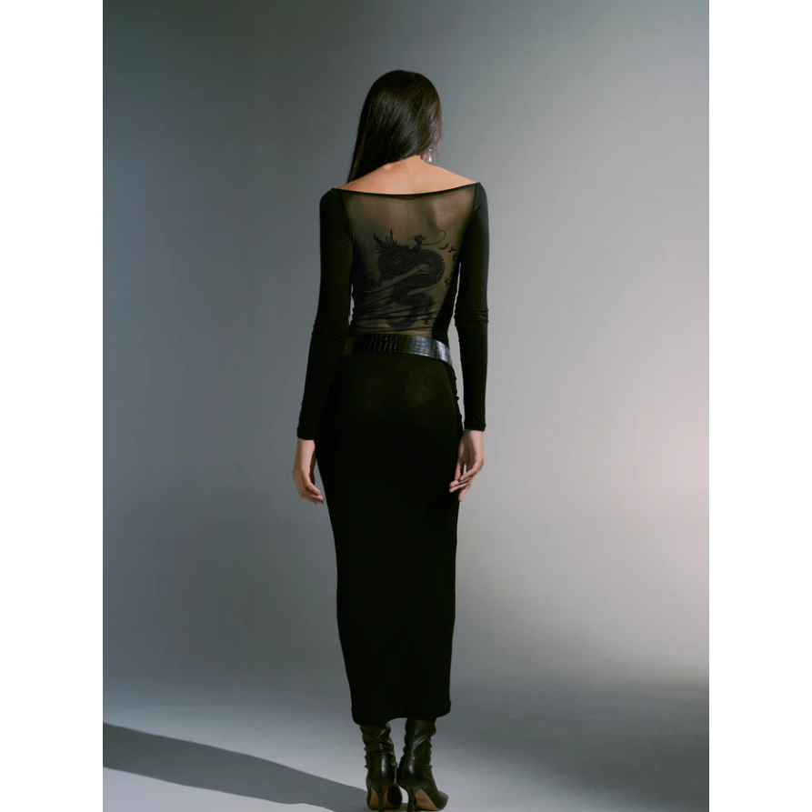 Black Dragon Mesh Dress - Jyosei