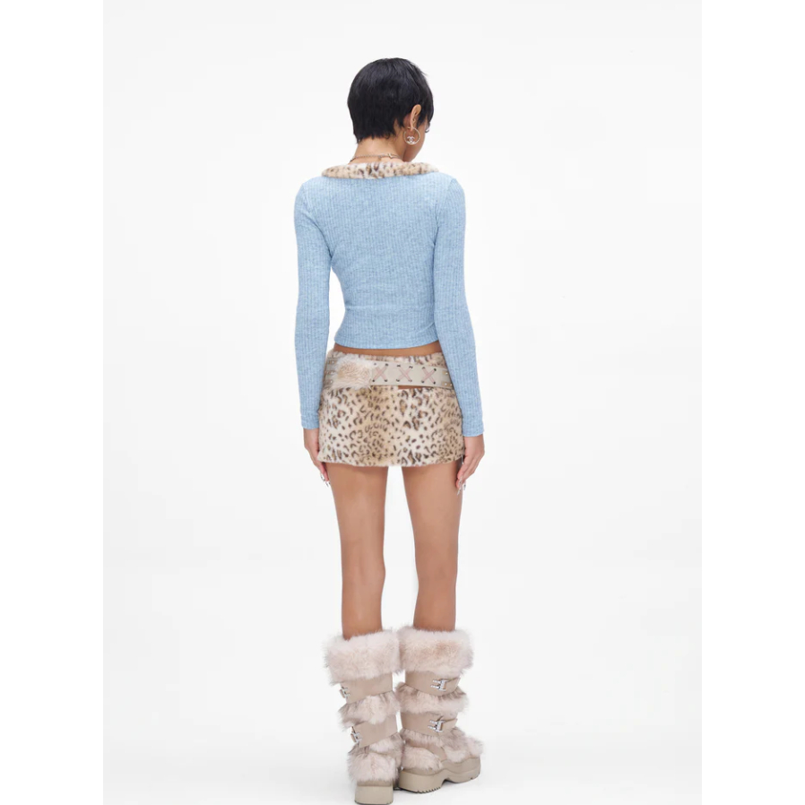 Fuzzy Leopard Pencil Skirt - Jyosei
