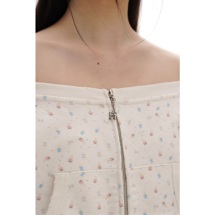 Rabbit printed one-sweater cardigan - Moromoro