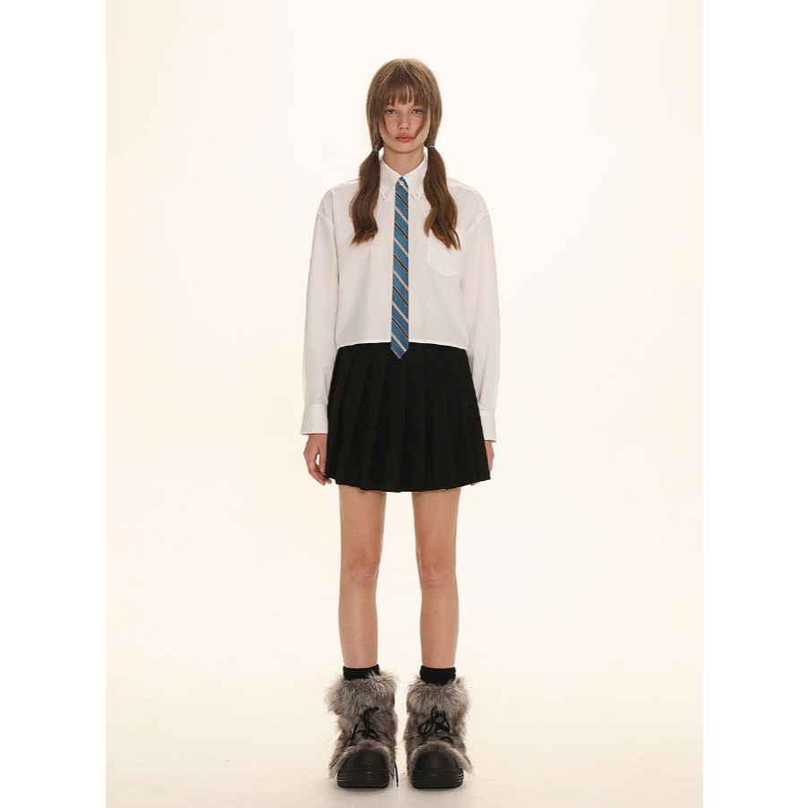 Classic College Style Rapel Tie Short Shirt - Moromoro