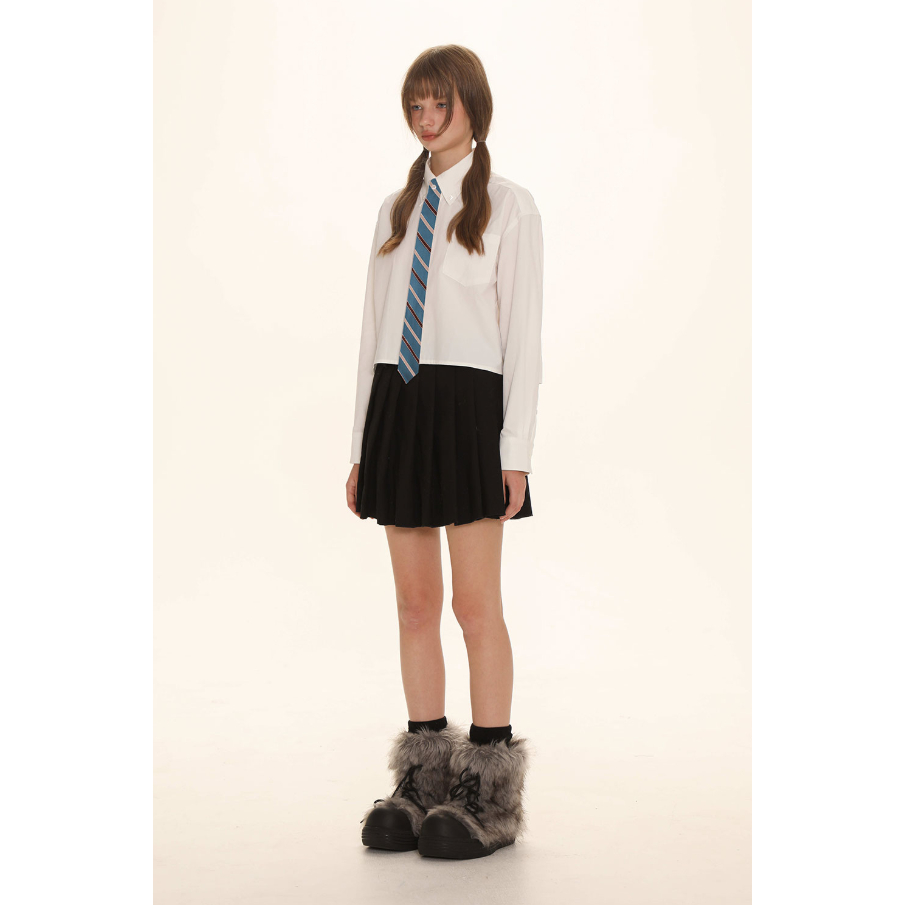 Classic College Style Rapel Tie Short Shirt - Moromoro
