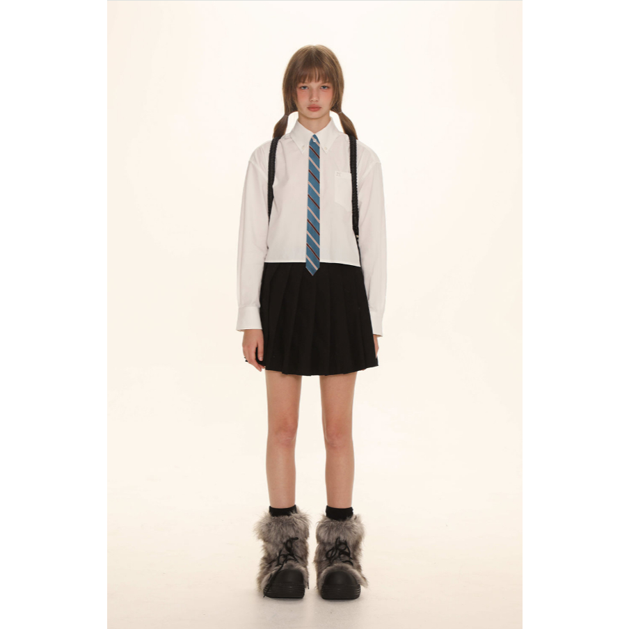 Classic College Style Rapel Tie Short Shirt - Moromoro