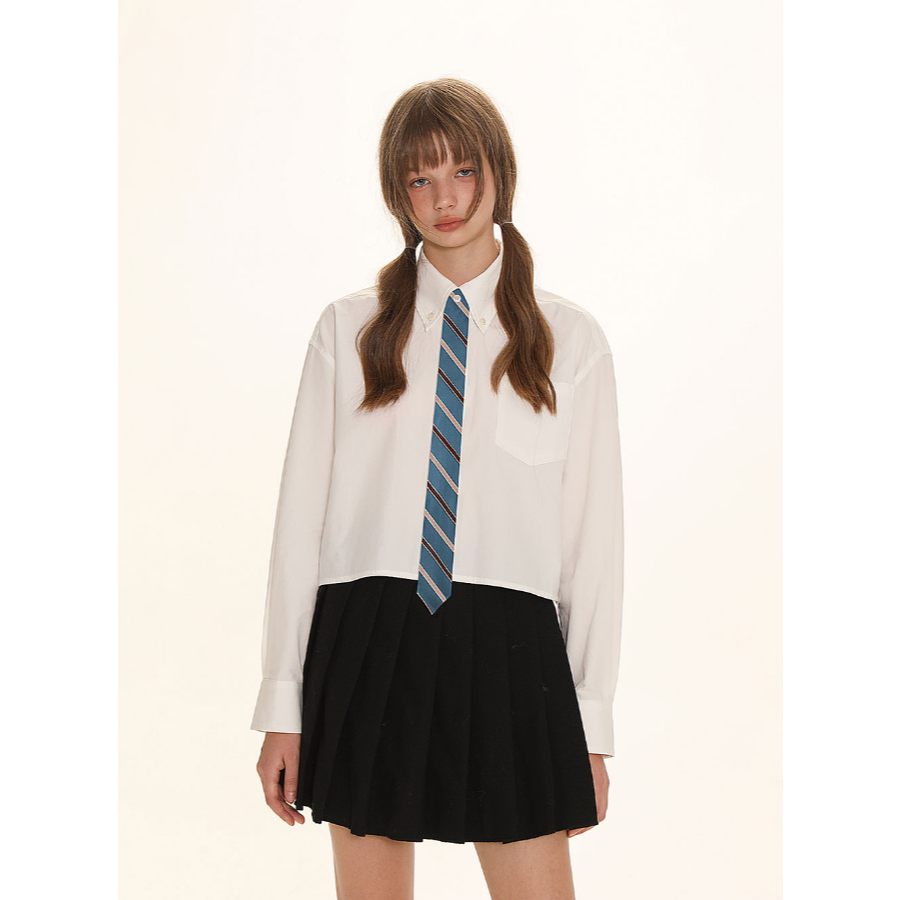 Classic College Style Rapel Tie Short Shirt - Moromoro