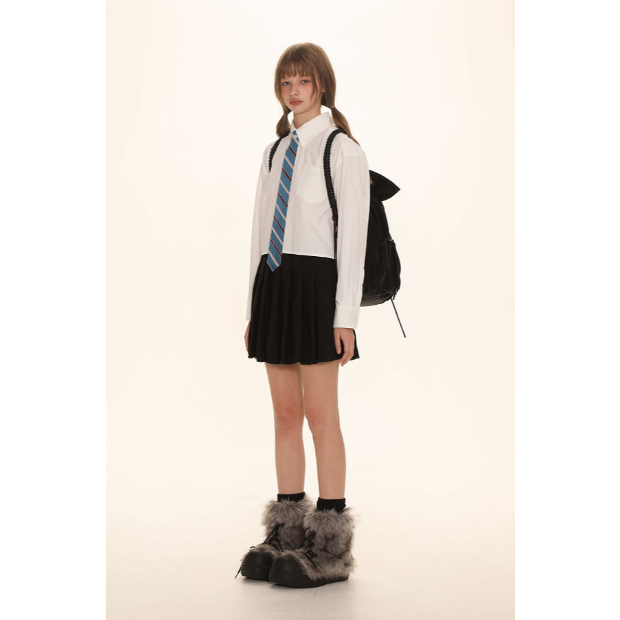 Classic College Style Rapel Tie Short Shirt - Moromoro