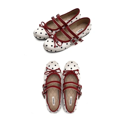 Image of Red velvet ballet dottie shoes - Moromoro