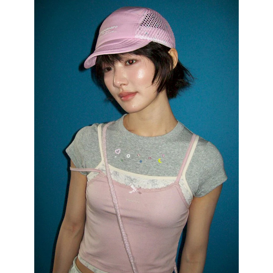 Lace satin bow short-sleeved T-shirt pink - Moromoro