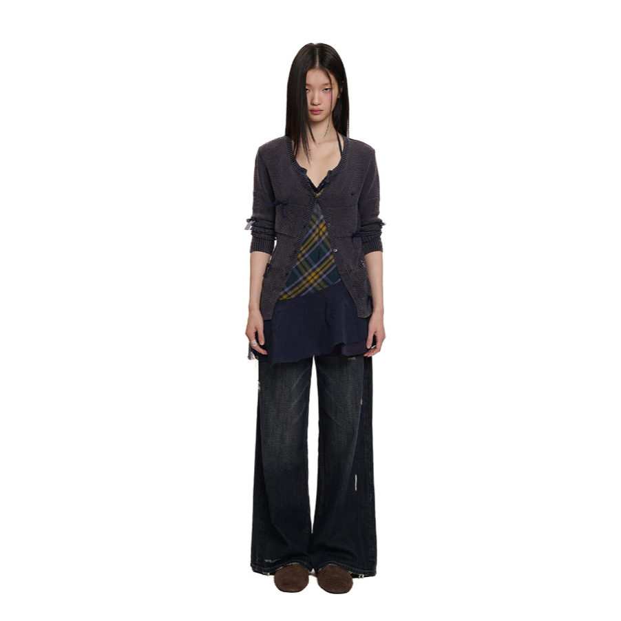 Ribbon Detail V-Neck Sheer Cardigan - Moromoro