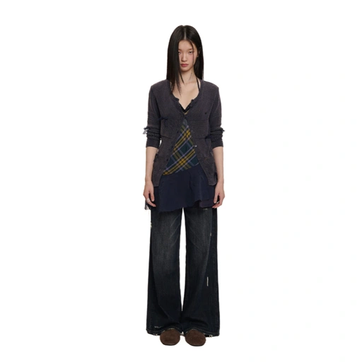 Image of Ribbon Detail V-Neck Sheer Cardigan - Moromoro