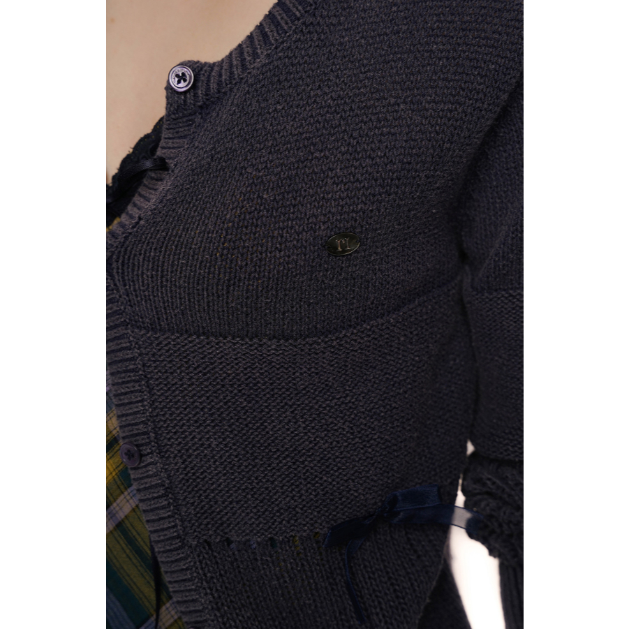 Ribbon Detail V-Neck Sheer Cardigan - Moromoro