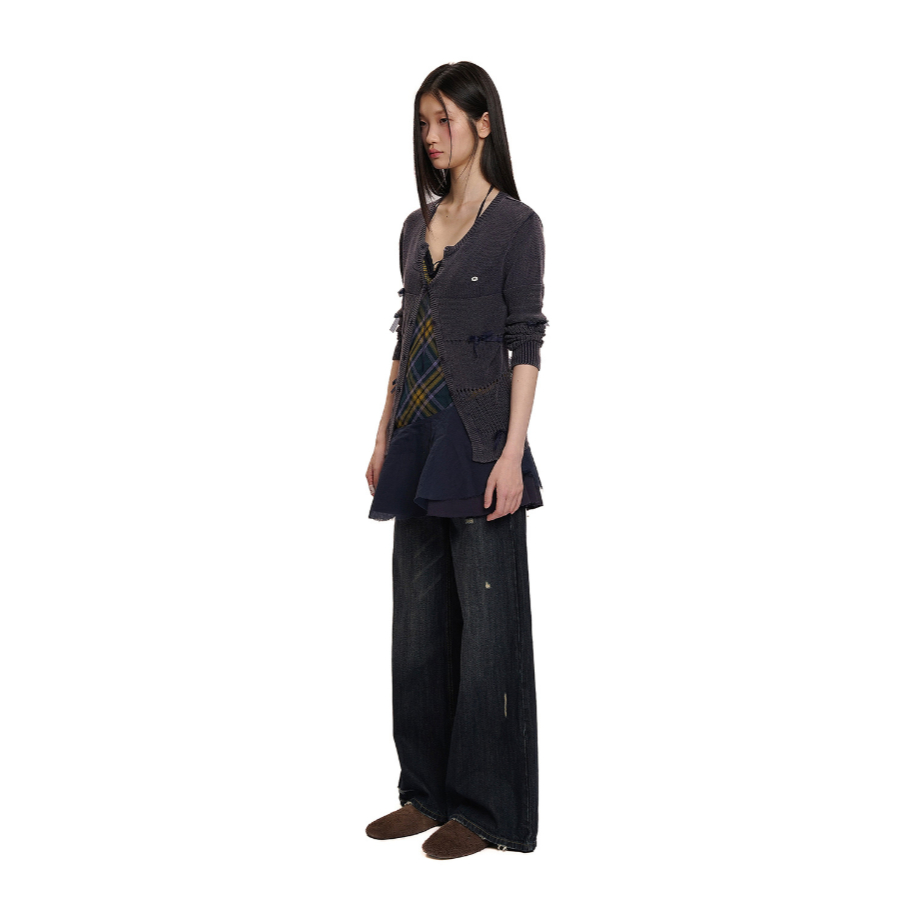Ribbon Detail V-Neck Sheer Cardigan - Moromoro
