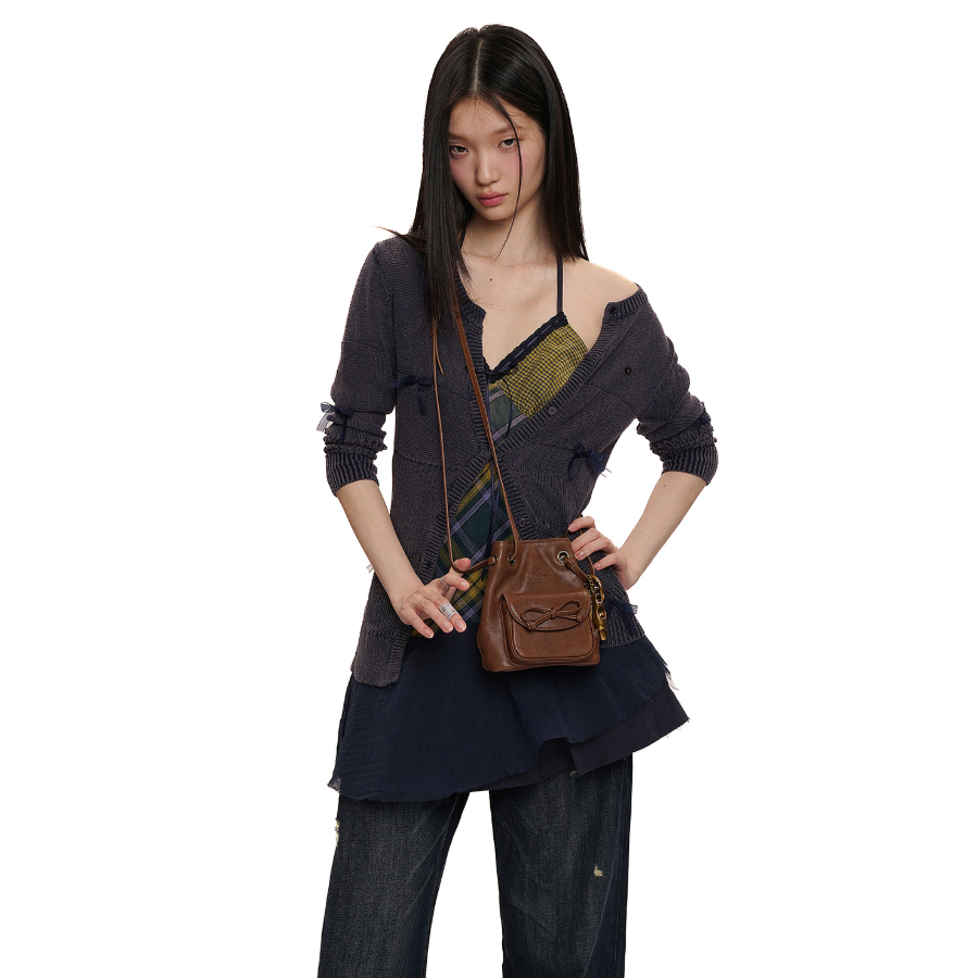 Ribbon Detail V-Neck Sheer Cardigan - Moromoro