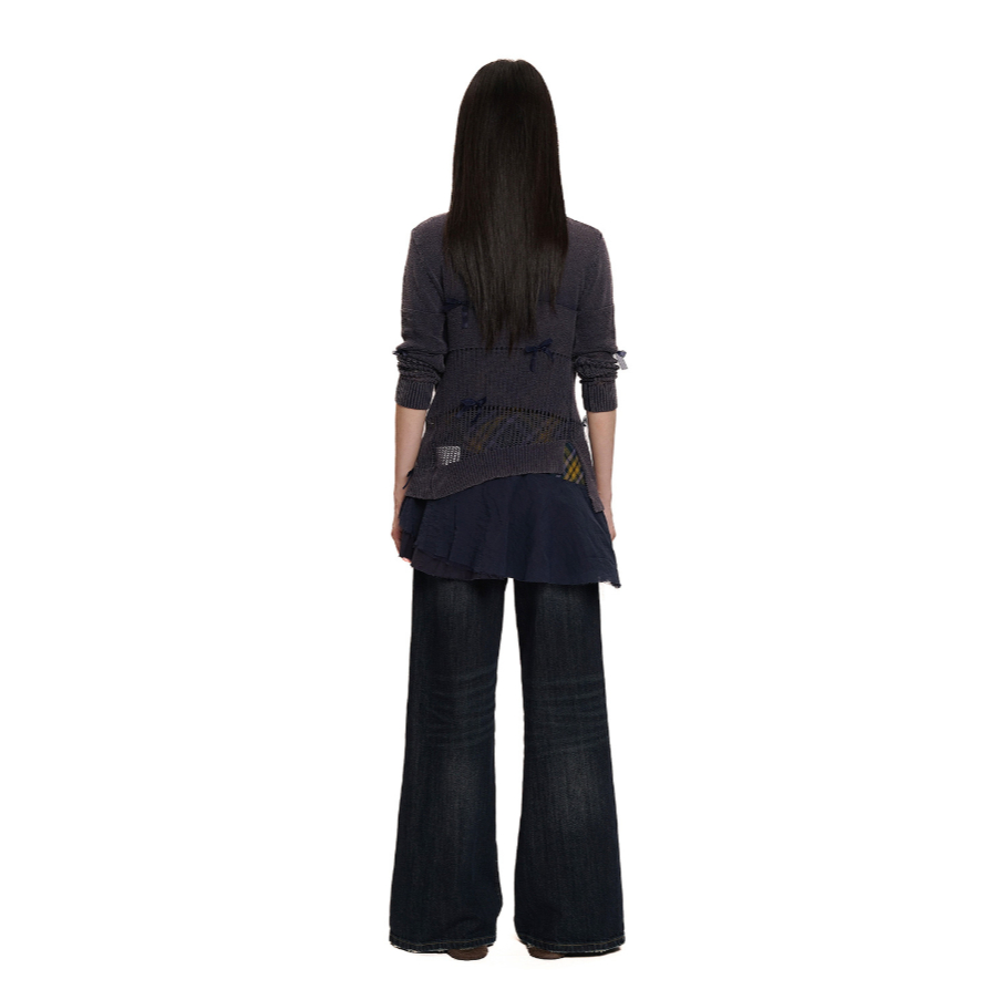 Ribbon Detail V-Neck Sheer Cardigan - Moromoro