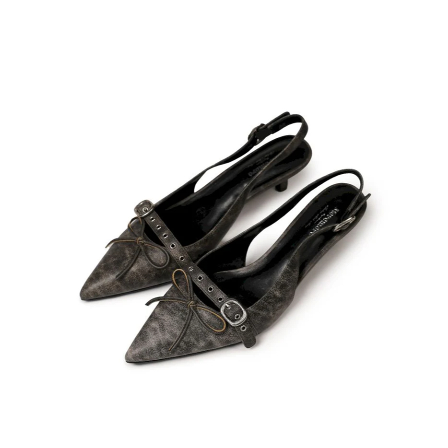 Bow poited hight sandal shoes dark grey - Moromoro