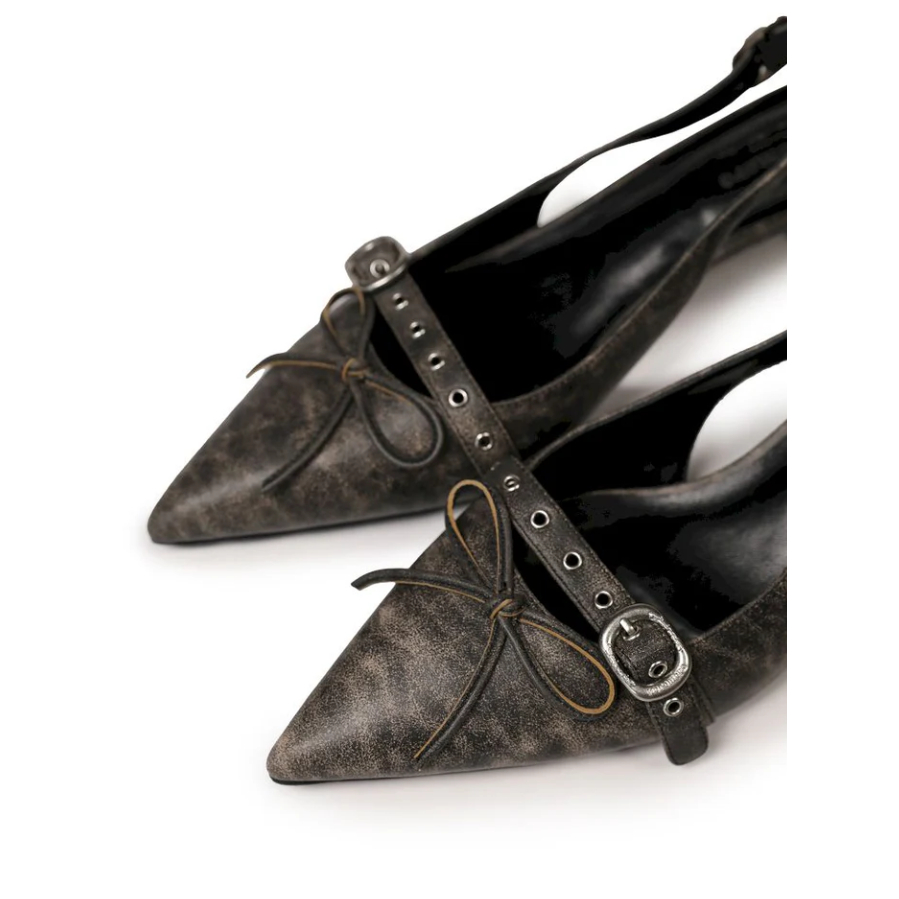 Bow poited hight sandal shoes dark grey - Moromoro