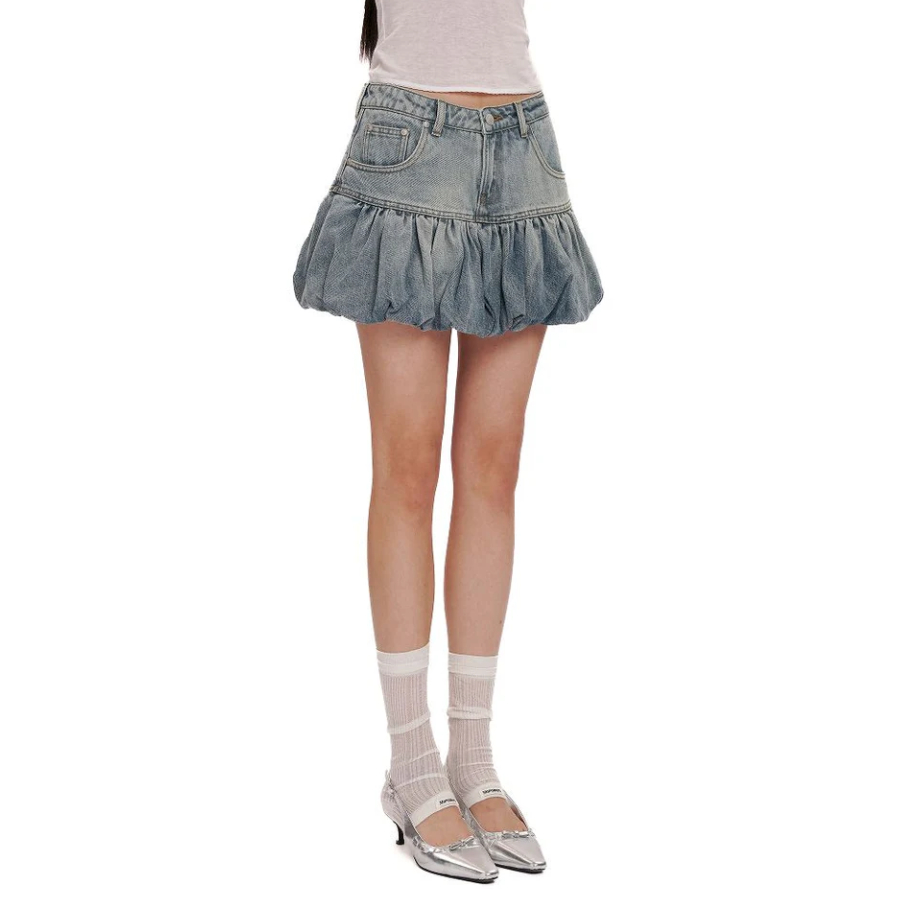 fluffy mini denim skirt - Moromoro