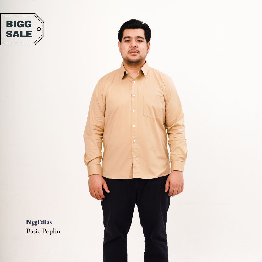 BIGG FELLAS Basic Poplin Stretch Long Sleeve Shirt Pria Big Size