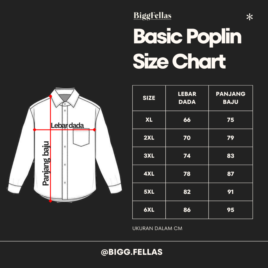 BIGG FELLAS Basic Poplin Stretch Long Sleeve Shirt Pria Big Size