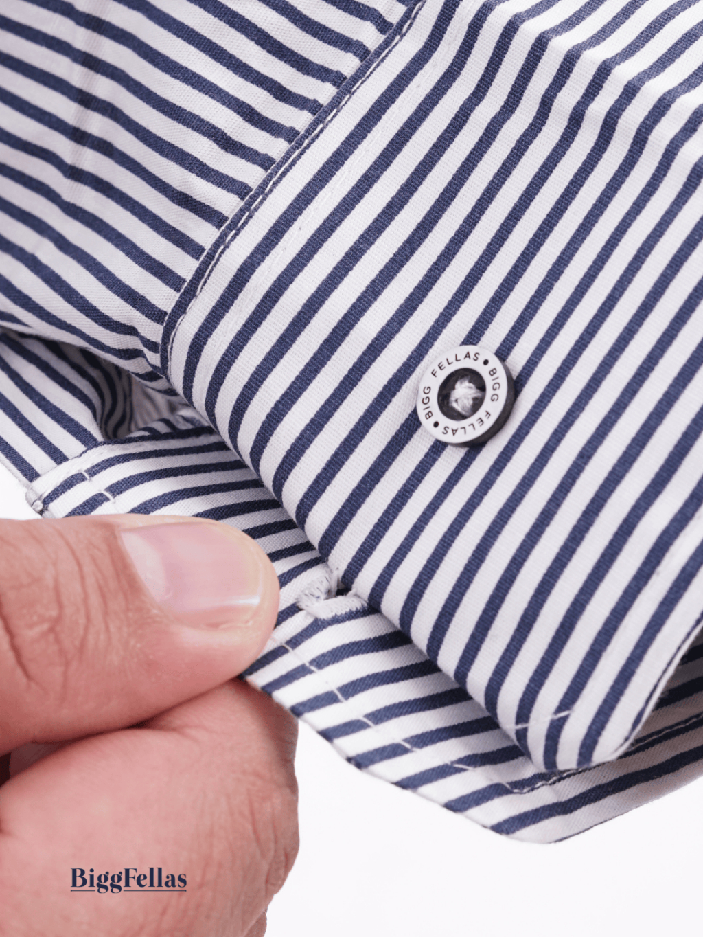 BIGG FELLAS Stripe Shirt White Black Kemeja Lengan Panjang Pria Jumbo Big Size