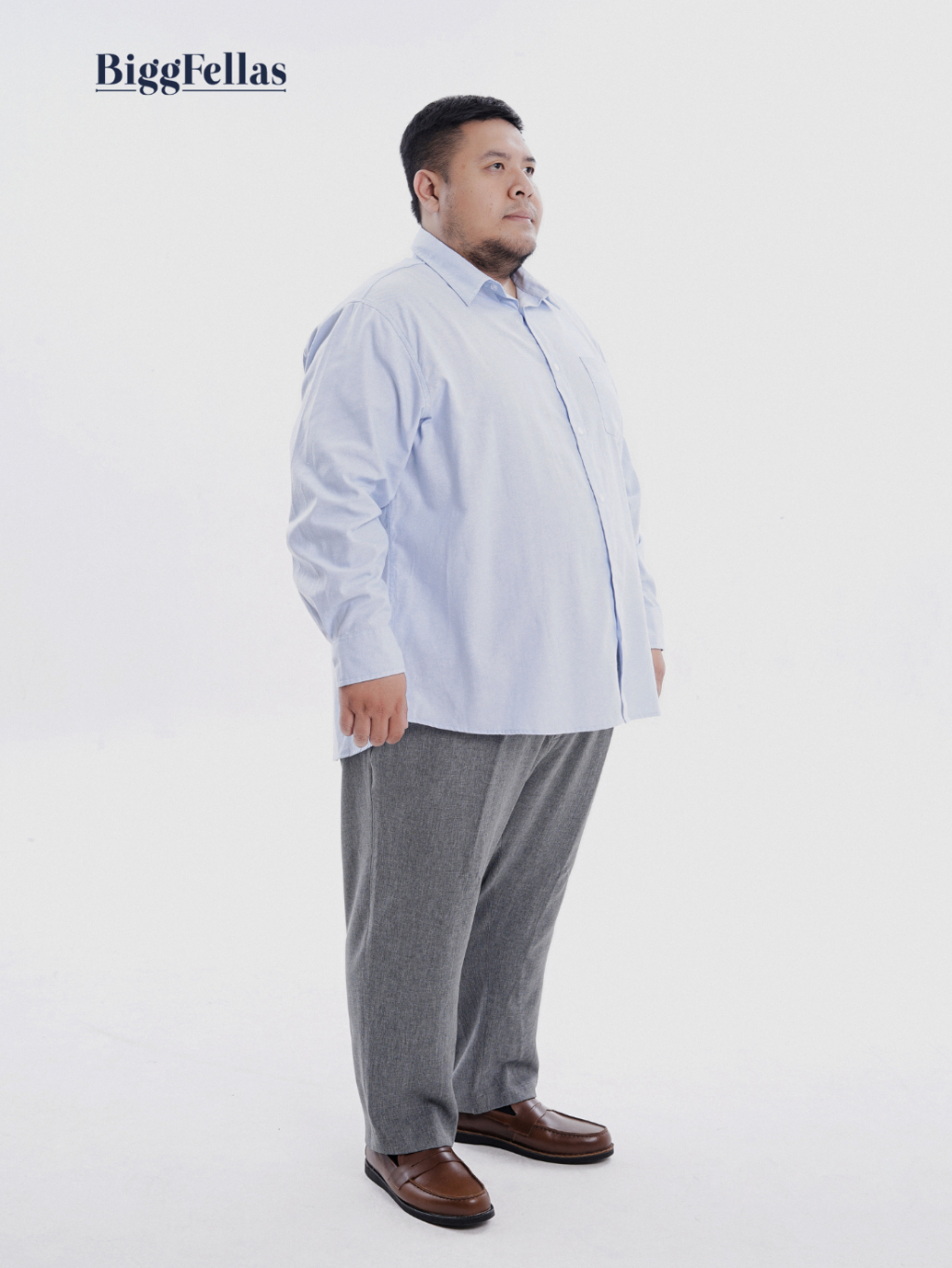 BIGG FELLAS Premium Oxford Light Blue Kemeja Lengan Panjang Jumbo Pria Big Size