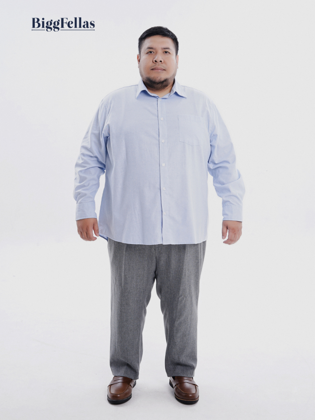 BIGG FELLAS Premium Oxford Light Blue Kemeja Lengan Panjang Jumbo Pria Big Size