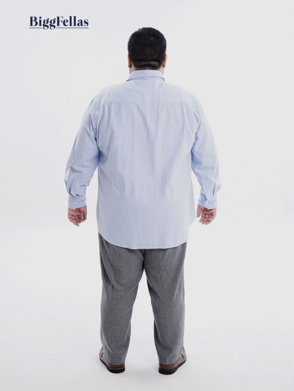 BIGG FELLAS Premium Oxford Light Blue Kemeja Lengan Panjang Jumbo Pria Big Size