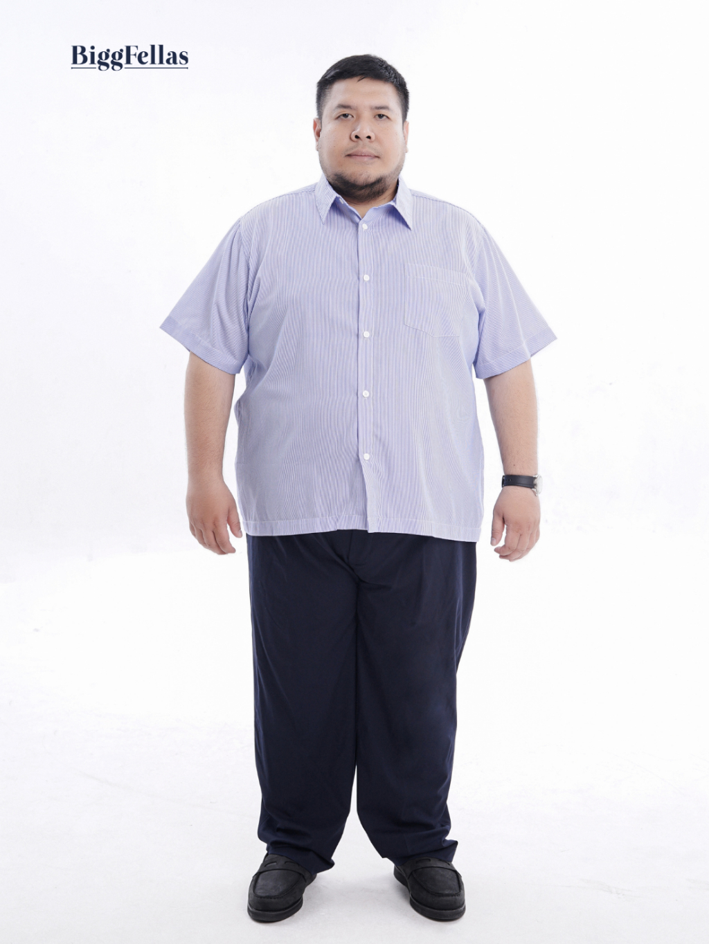 BIGG FELLAS Stripe Short Sleeve Shirt Kemeja Lengan Pendek Pria Jumbo Big Size