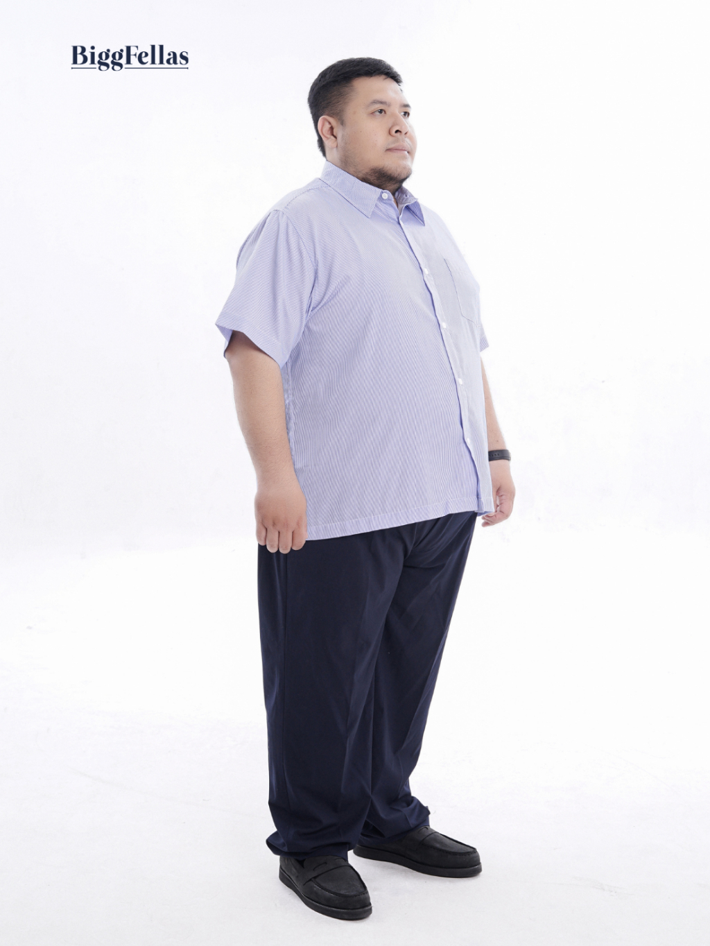 BIGG FELLAS Stripe Short Sleeve Shirt Kemeja Lengan Pendek Pria Jumbo Big Size