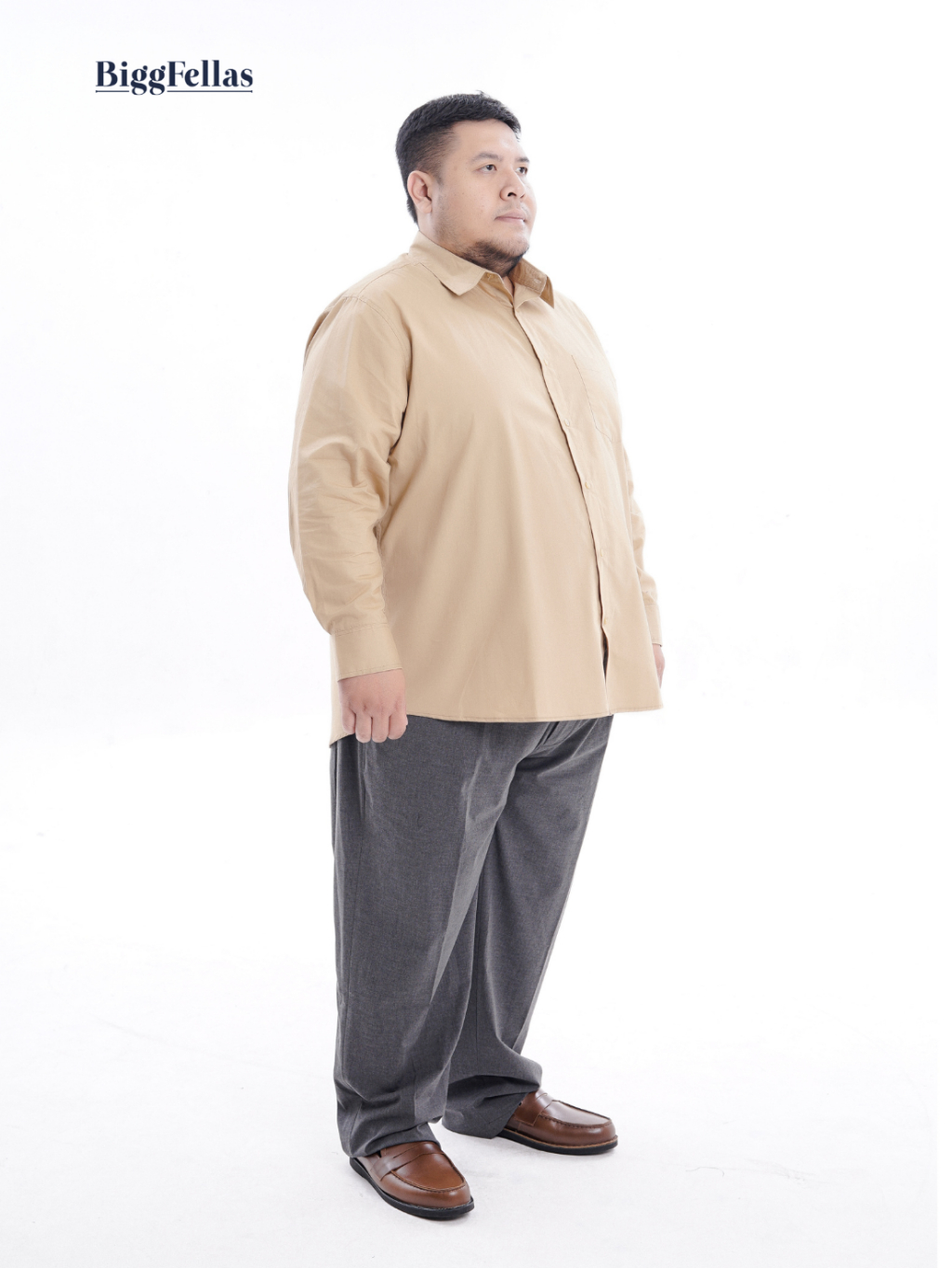 BIGG FELLAS Premium Poplin Shirt Cream Kemeja Lengan Panjang Jumbo Pria Big Size