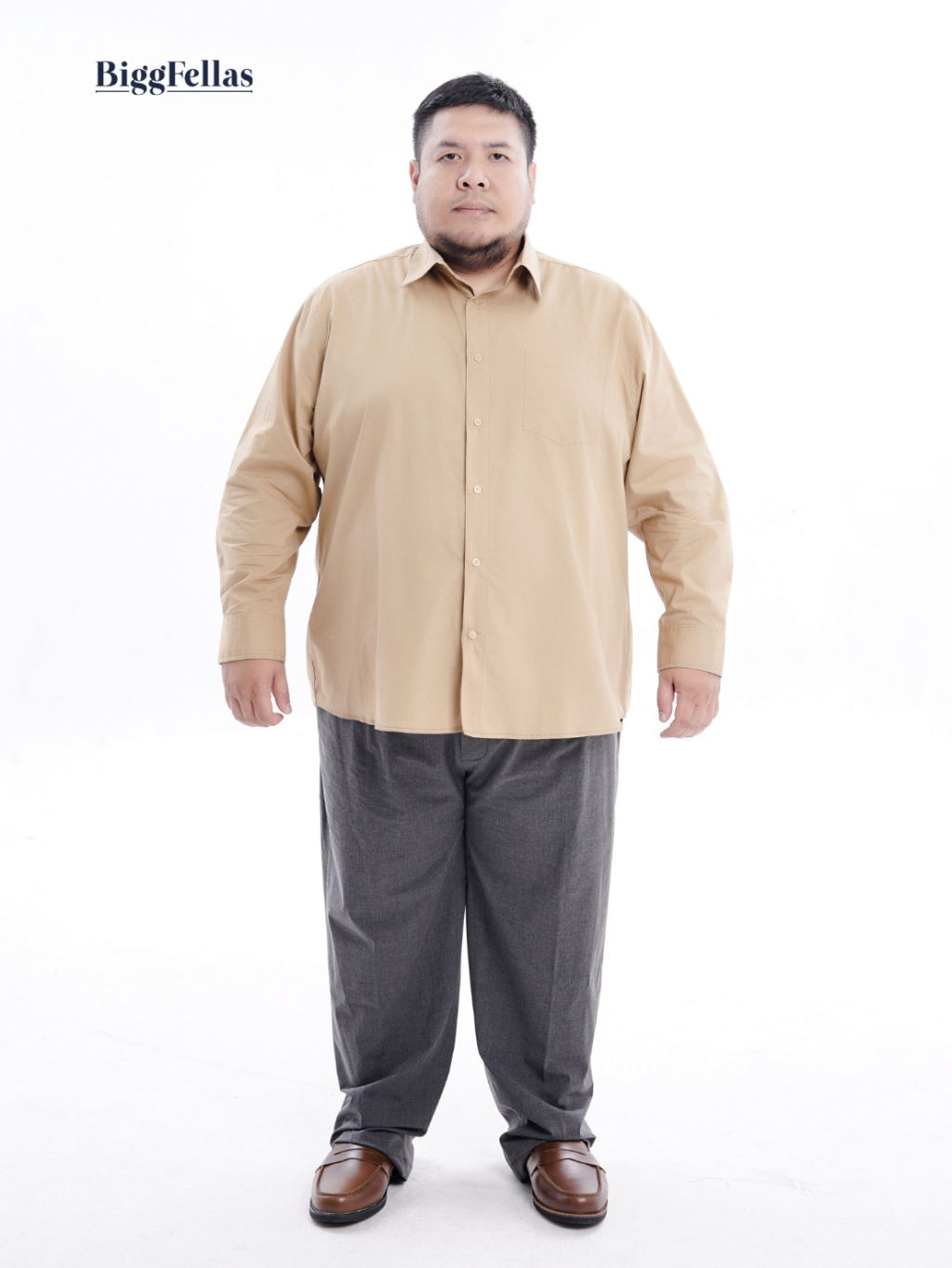 BIGG FELLAS Premium Poplin Shirt Cream Kemeja Lengan Panjang Jumbo Pria Big Size