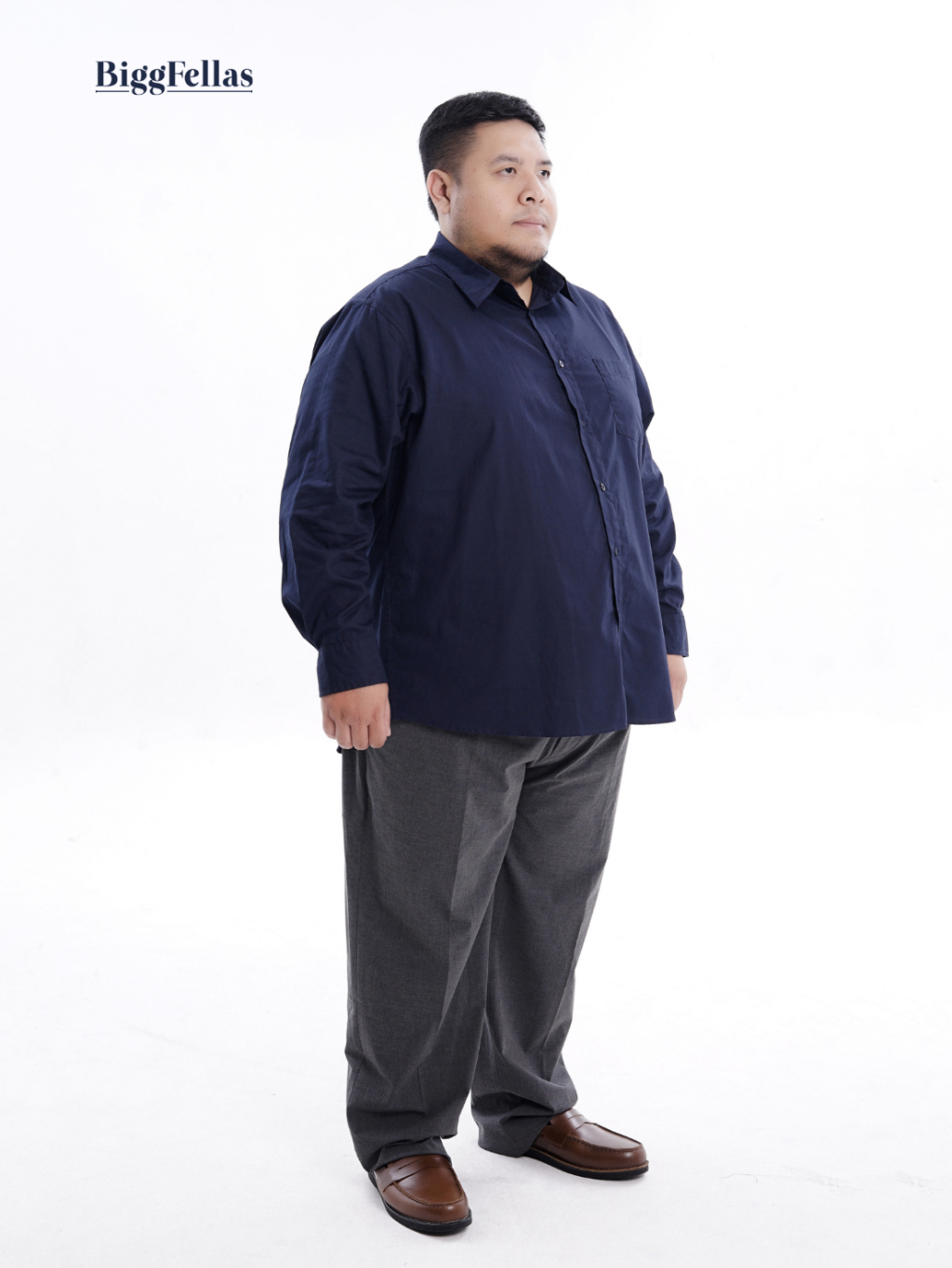 BIGG FELLAS Premium Poplin Shirt Navy Kemeja Lengan Panjang Jumbo Pria Big Size