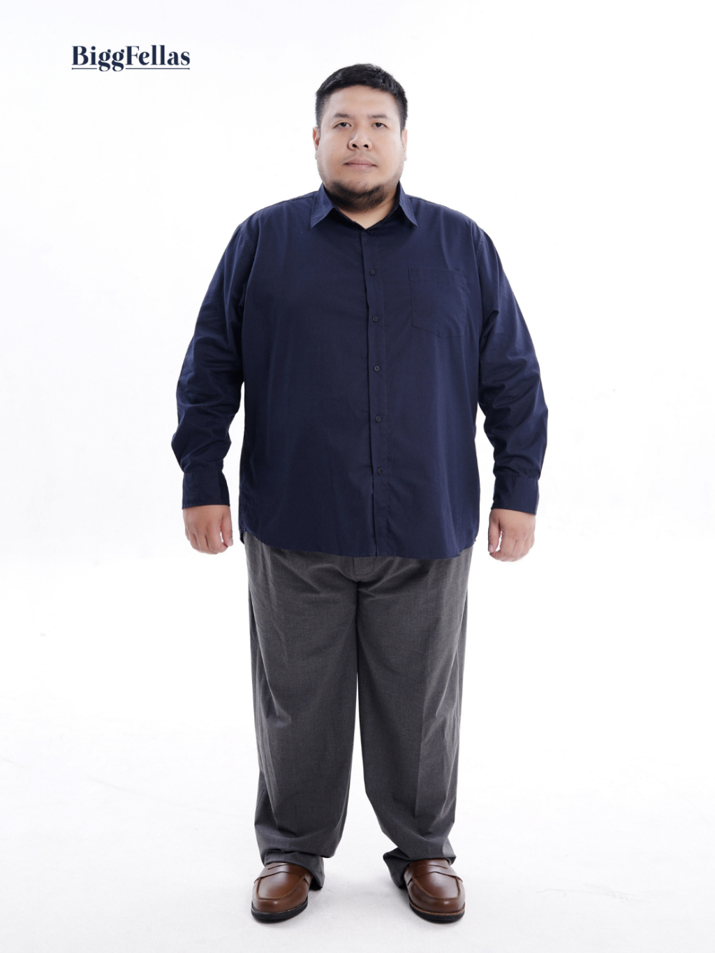 BIGG FELLAS Premium Poplin Shirt Navy Kemeja Lengan Panjang Jumbo Pria Big Size