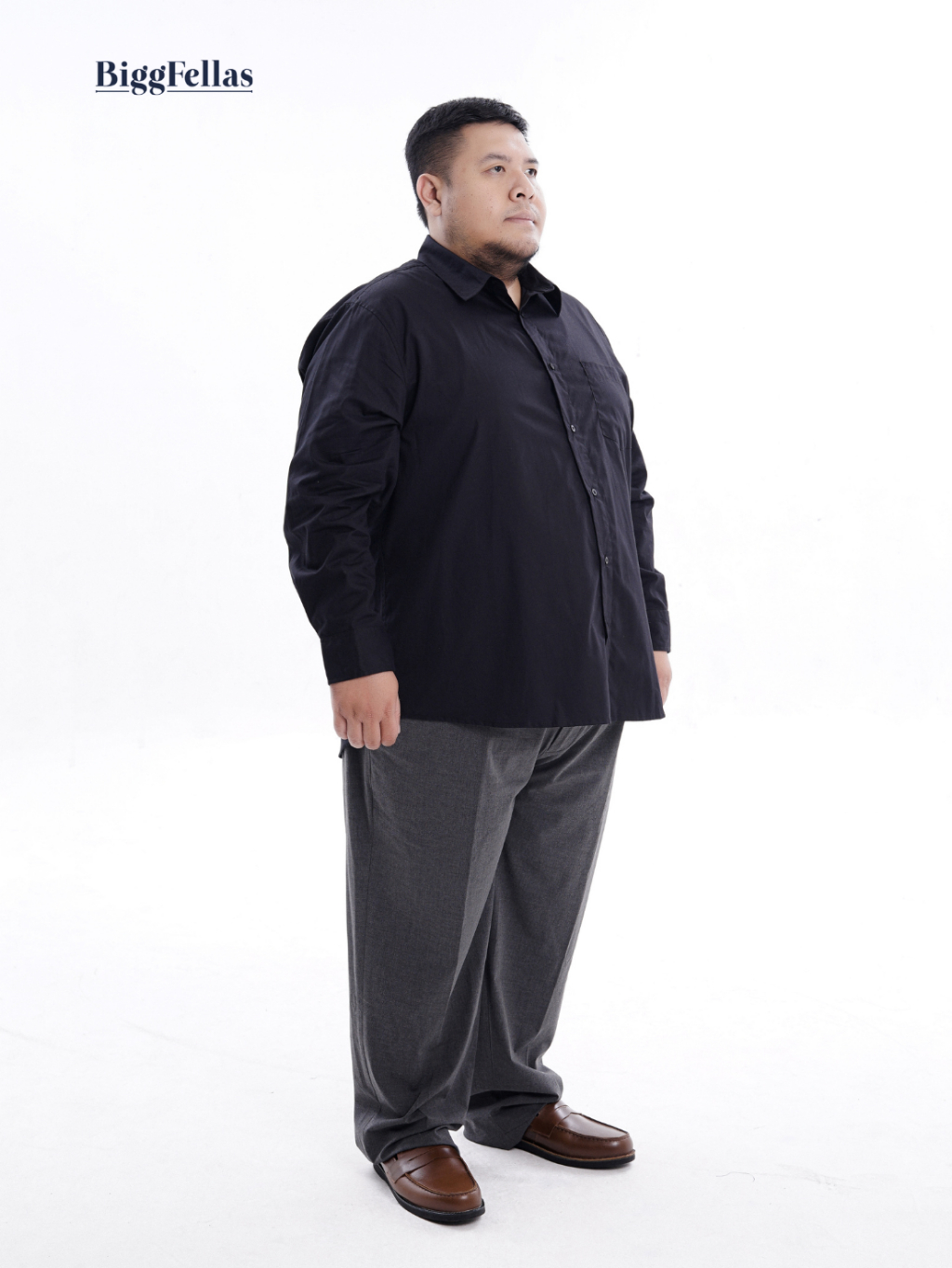 BIGG FELLAS Premium Poplin Shirt Hitam Kemeja Lengan Panjang Jumbo Pria Big Size