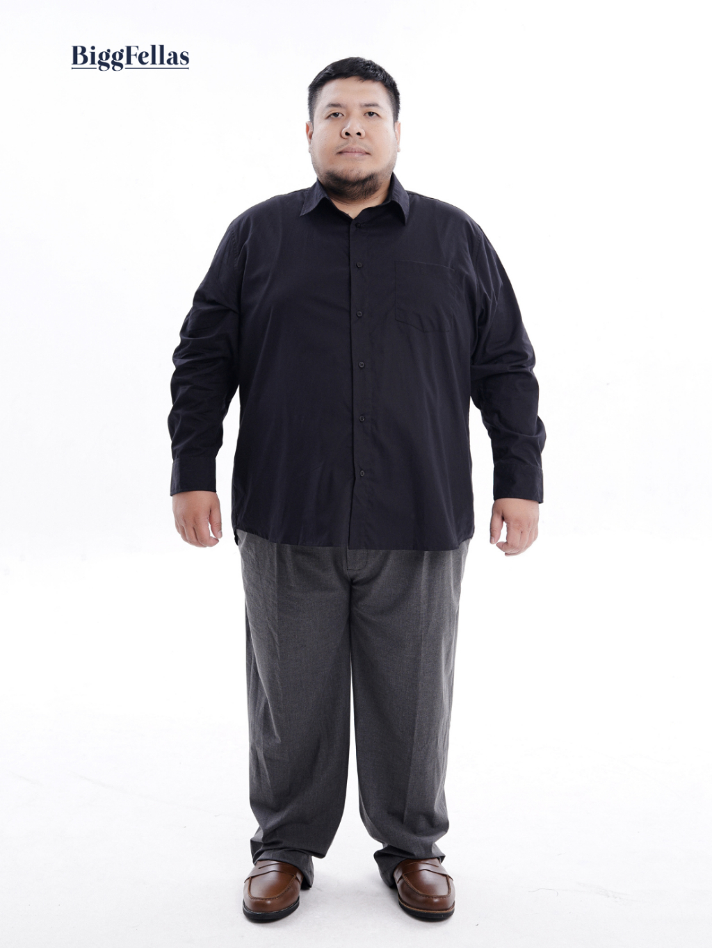 BIGG FELLAS Premium Poplin Shirt Hitam Kemeja Lengan Panjang Jumbo Pria Big Size