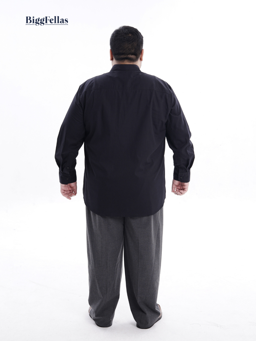 BIGG FELLAS Premium Poplin Shirt Hitam Kemeja Lengan Panjang Jumbo Pria Big Size
