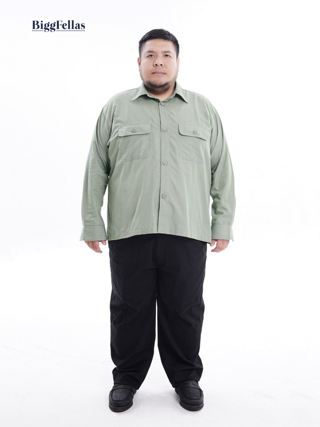 BIGG FELLAS Essential Outer Sage Green Kemeja Luaran Pria Jumbo Big Size