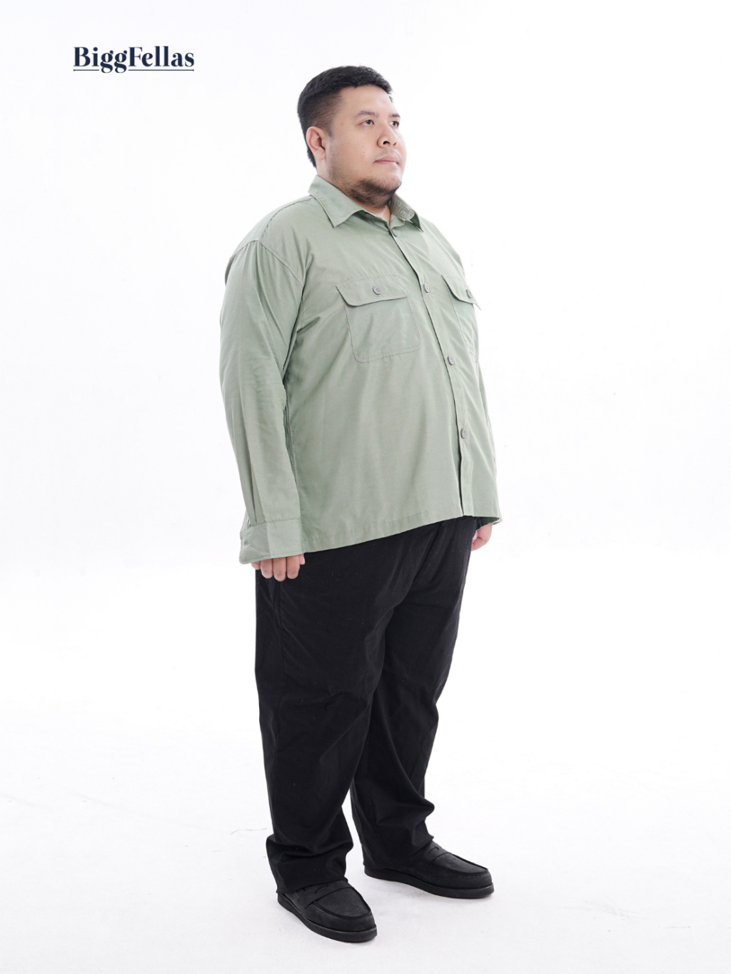 BIGG FELLAS Essential Outer Sage Green Kemeja Luaran Pria Jumbo Big Size
