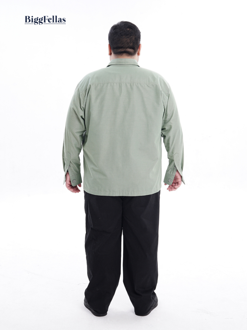 BIGG FELLAS Essential Outer Sage Green Kemeja Luaran Pria Jumbo Big Size