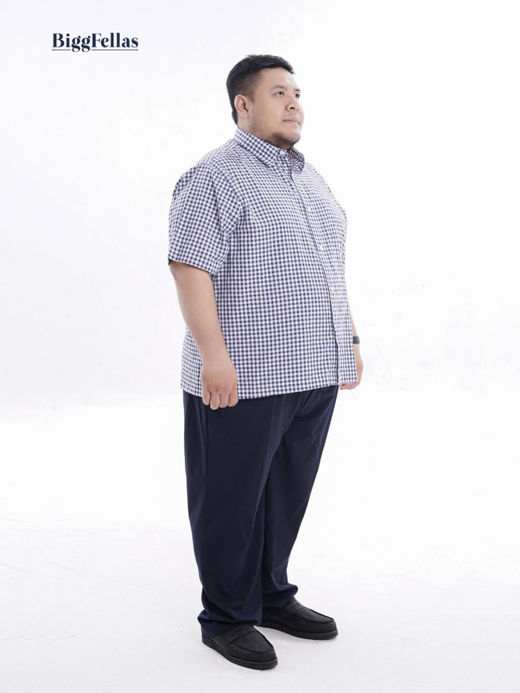 BIGG FELLAS Gingham Short Sleeve Shirt Kemeja Lengan Pendek Pria Jumbo Big Size