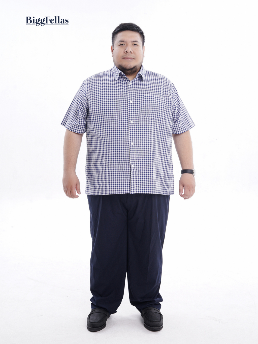 BIGG FELLAS Gingham Short Sleeve Shirt Kemeja Lengan Pendek Pria Jumbo Big Size