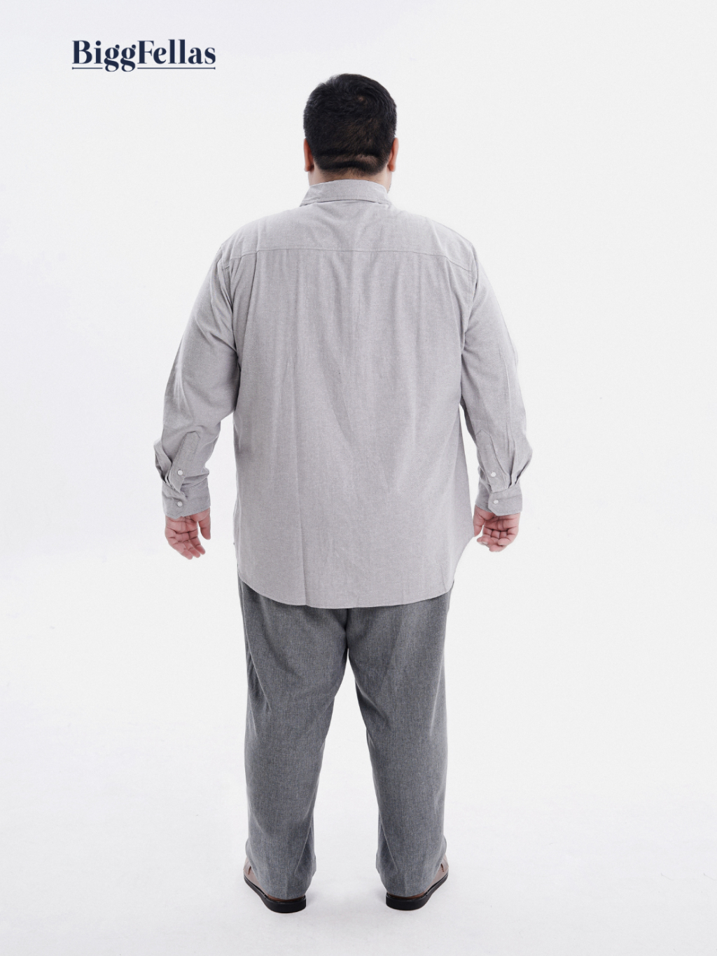 BIGG FELLAS Premium Oxford Light Grey Kemeja Lengan Panjang Jumbo Pria Big Size