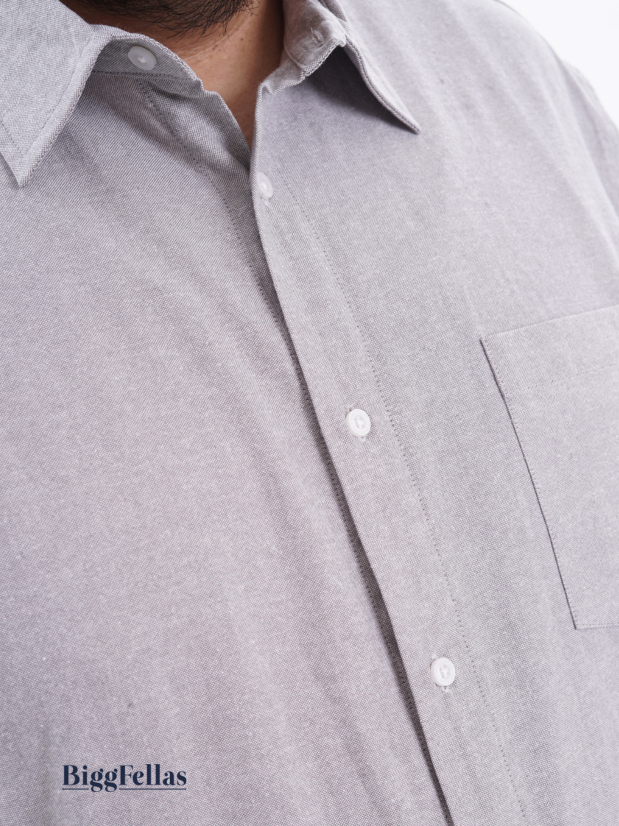 BIGG FELLAS Premium Oxford Light Grey Kemeja Lengan Panjang Jumbo Pria Big Size